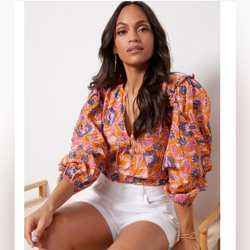 Cleobella Orange and Pink Blouse Vibrant Top